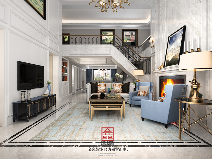 鑫界王府別墅裝修-歐式風格-客廳