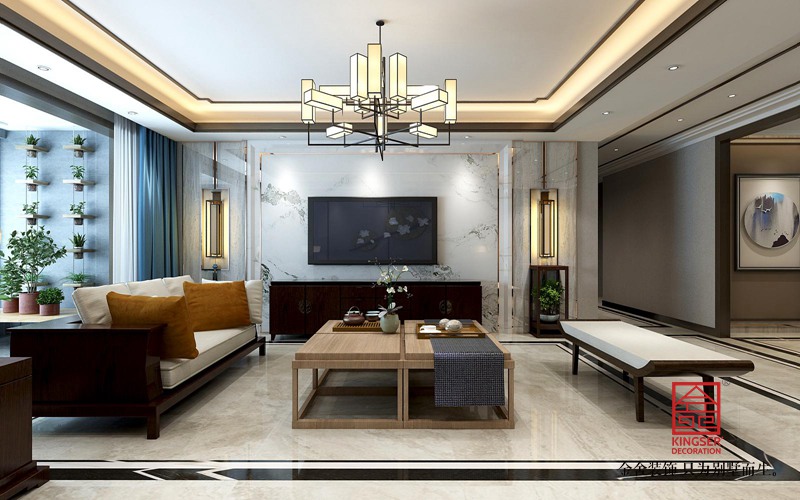 融創(chuàng)中心217平米裝修-中式風格-客廳