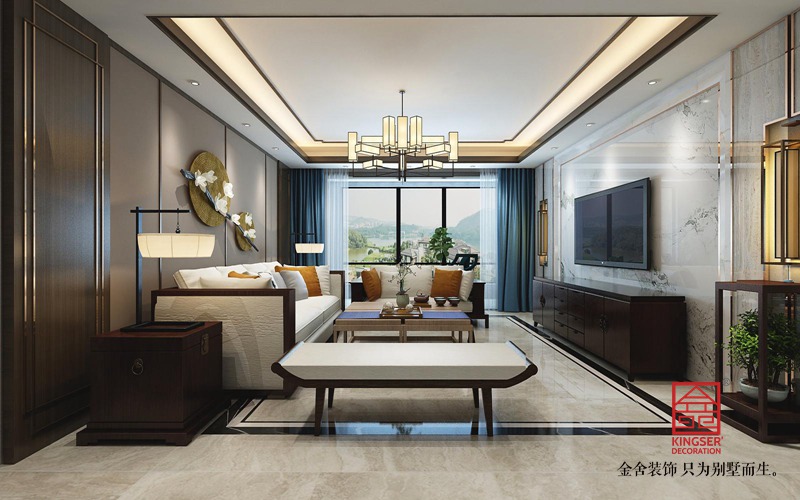 融創(chuàng)中心217平米裝修-中式風格-客廳