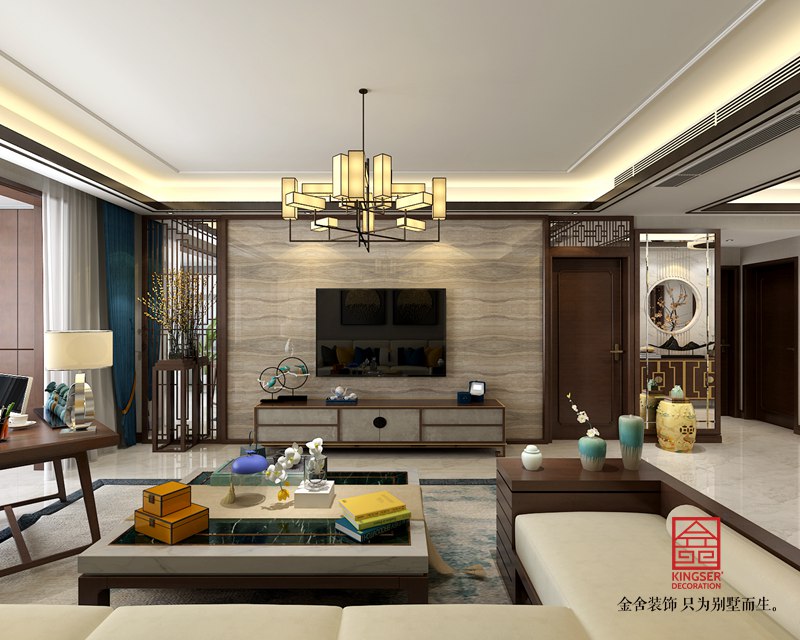 御河上院176平米裝修-新中式風格-客廳