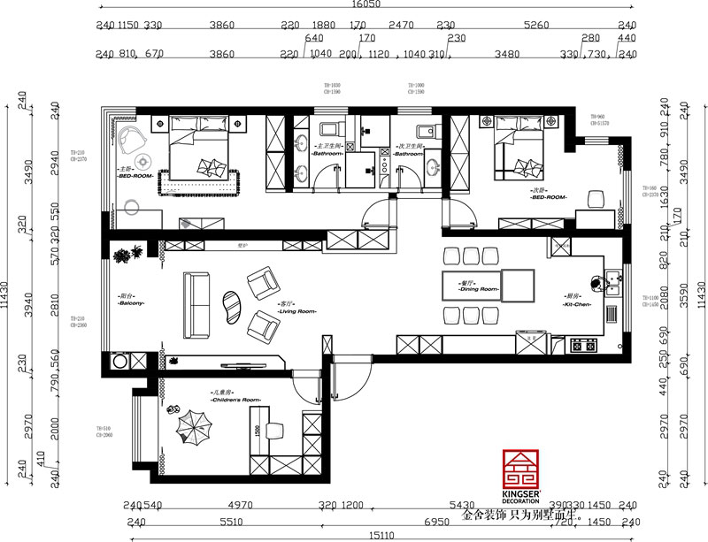 融創中心180㎡復古風格裝修戶型解析